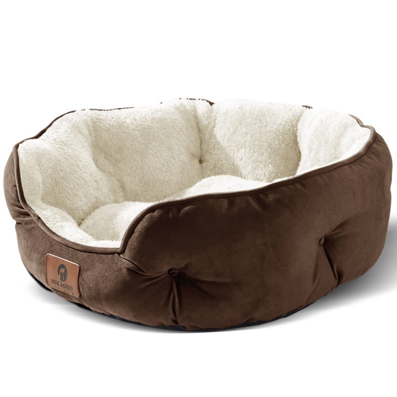 Asvin Small Dog Bed for Small Dogs, Cat Beds for Indoor Cats, Pet Bed for Puppy and Kitty, Extra Soft & Machine Washable with Anti-Slip & Water-Resistant Oxford Bottom, Brown, 20 inches - Image 1
